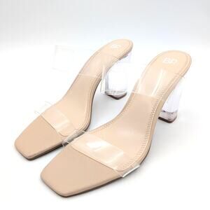 BP Nola Block Heel Sandal Two Transparent Straps Women's Clear Size US11M EU42